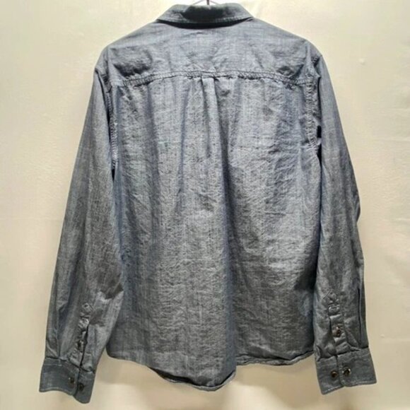 Dickies Button Up Shirt Men's Large Gray Modern Fit Chambray 2nd Amendment Patch - Picture 2 of 11